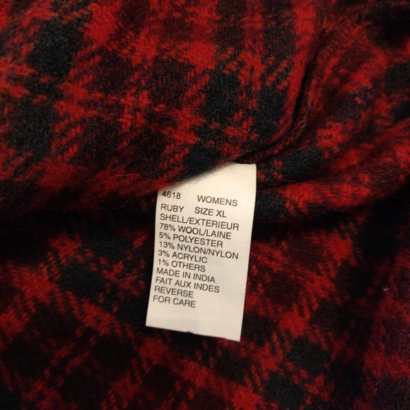 Woolrich Women's Coat Full Zip Red Black Plaid Size XL Wool Blend shacket - Picture 4 of 6
